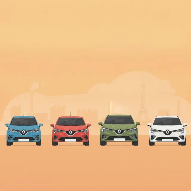 Illustration d'une gamme de voitures Renault fabriquees en France alignees