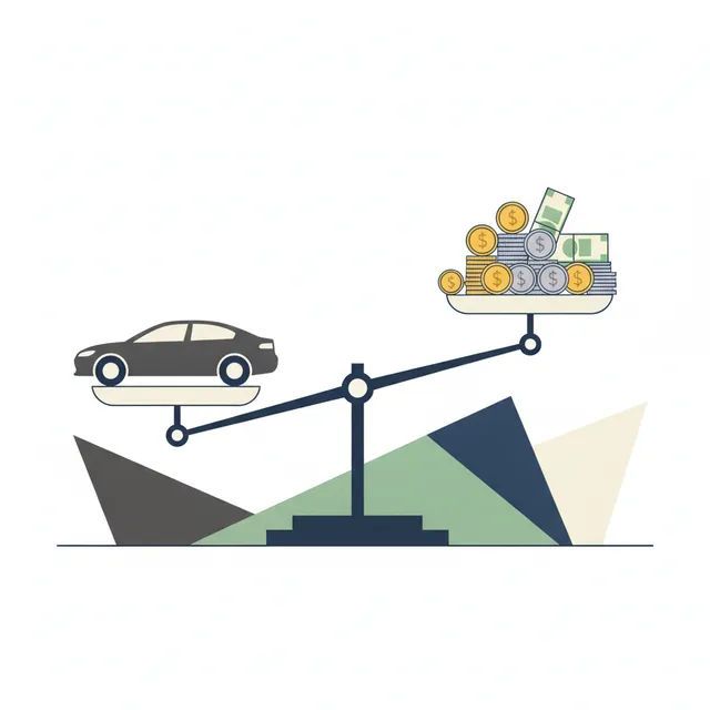 Illustration editoriale : une voiture posee sur une balance face a une pile de pieces de monnaie, symbolisant le malus automobile