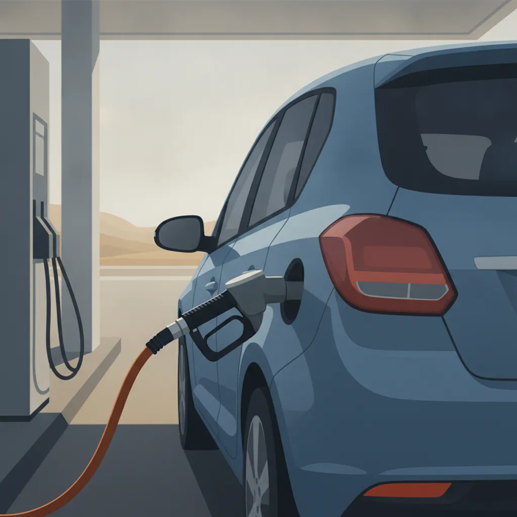 Pistolet de pompe à carburant inséré dans le réservoir d'une voiture en station-service