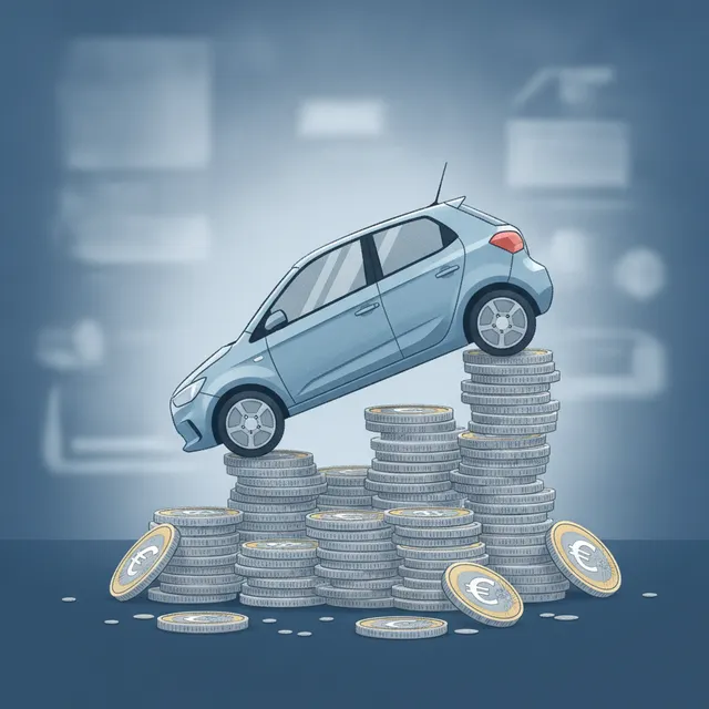 Petite voiture posée sur des piles de pièces en euros, illustration du coût de la carte grise en 2026