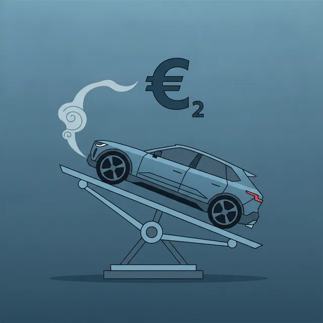 SUV posé sur une balance avec un nuage de CO2 et un symbole euro, illustration du malus écologique et au poids 2026