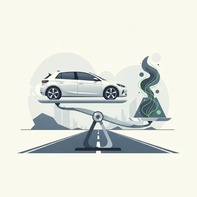 Voiture neuve sur une balance face aux émissions de CO2, illustration du malus écologique 2026