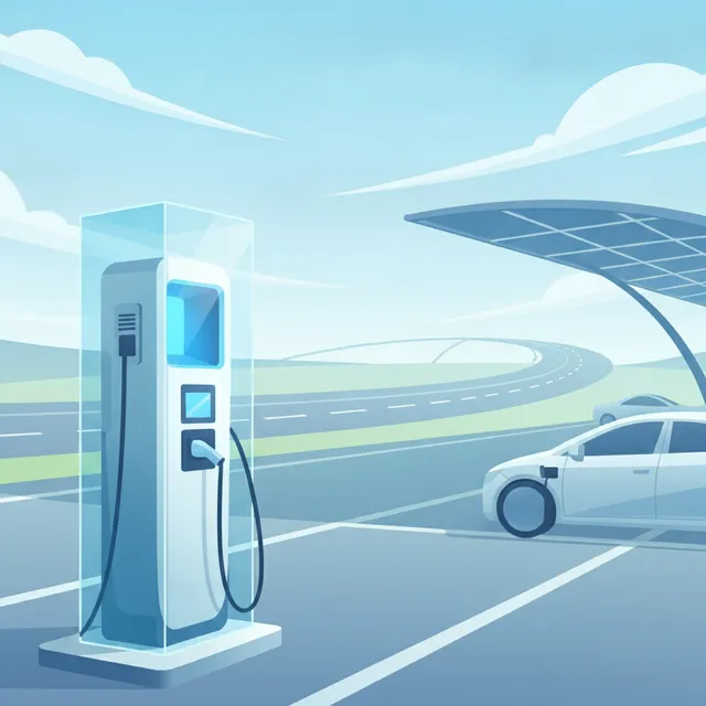 Borne de recharge rapide pour voiture électrique avec terminal de paiement sur une aire d'autoroute