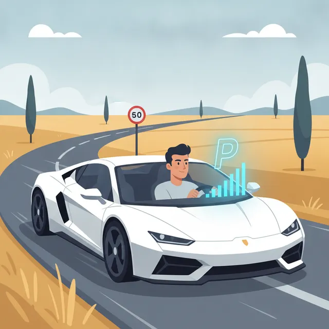 Jeune conducteur au volant d'une voiture de sport blanche sur une route de campagne, illustration sur la loi RIPOST