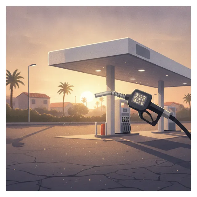 Pompe à carburant dans une station-service française en fin de journée