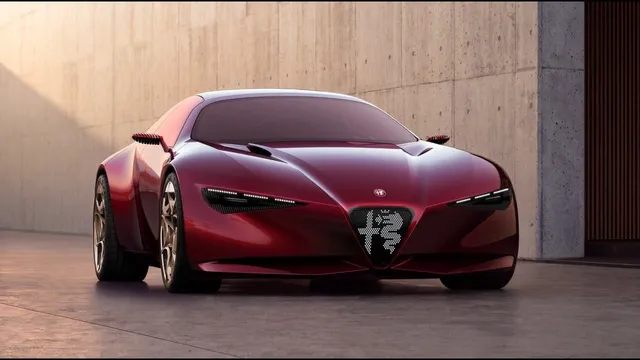 Alfa Romeo Cuorerosso rouge de trois quarts avant, calandre Scudetto lumineuse