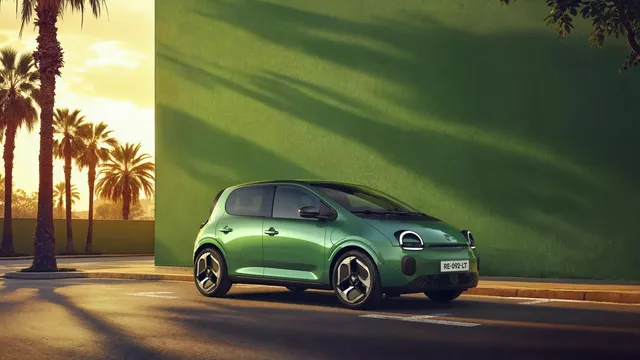 Renault Twingo E-Tech électrique verte garée en ville