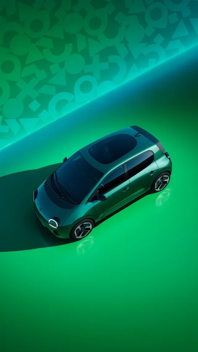 Renault Twingo E-Tech électrique verte vue de dessus