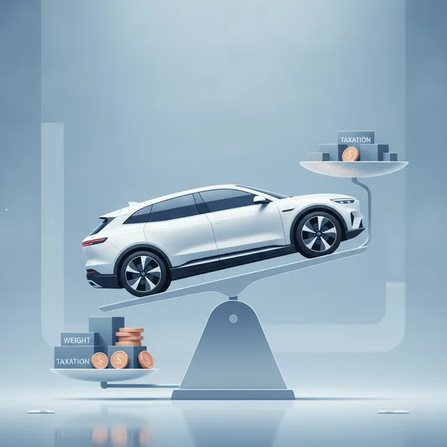 Un SUV électrique sur une balance, illustration du malus au poids appliqué dès juillet 2026