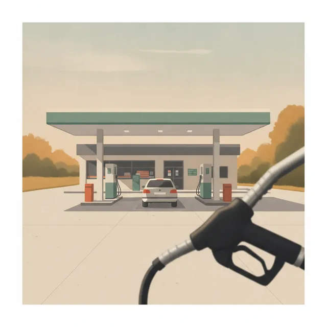 Station-service en France avec pistolet de pompe à carburant, illustration