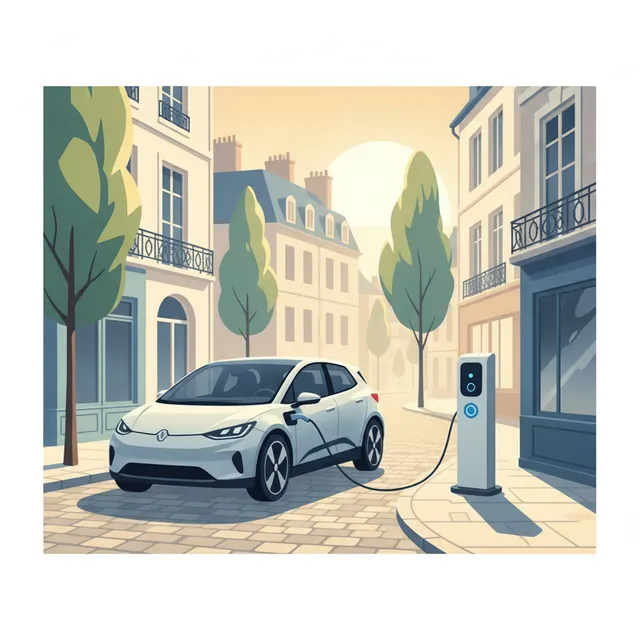 Une voiture électrique en recharge sur une borne publique dans une rue française