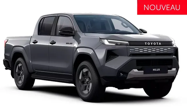 Toyota Hilux 100 % électrique, pick-up double cabine gris de trois quarts avant