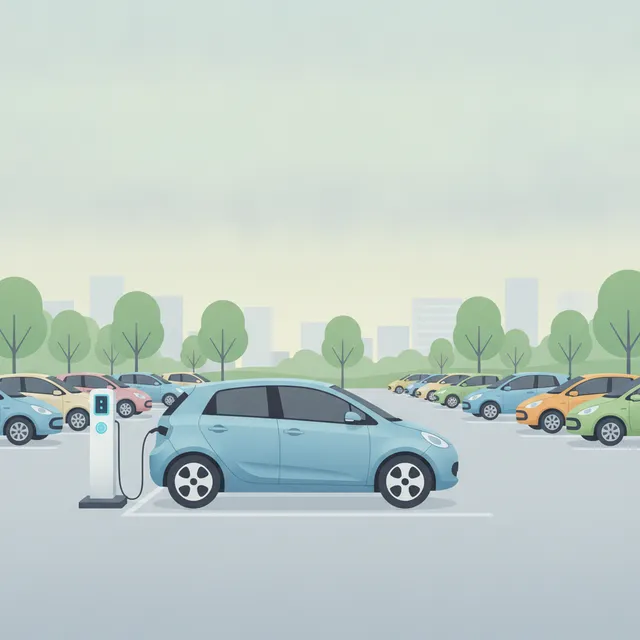 Une voiture électrique d'occasion en recharge sur un parc de véhicules