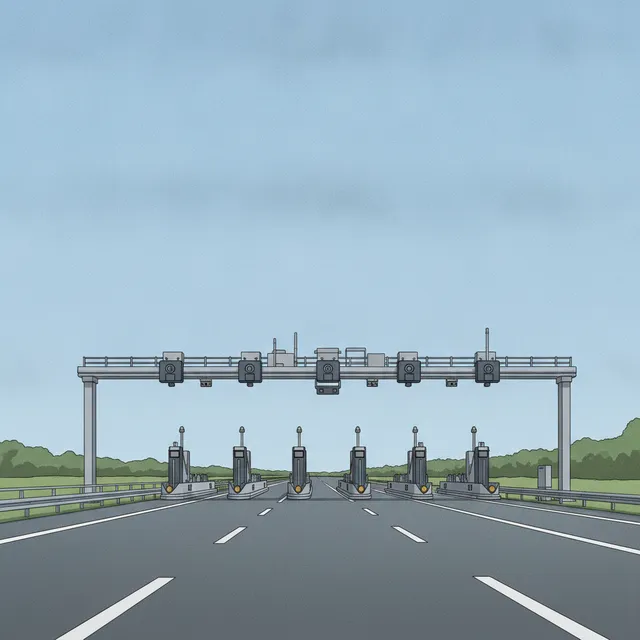 Portique de péage en flux libre enjambant les voies d'une autoroute française