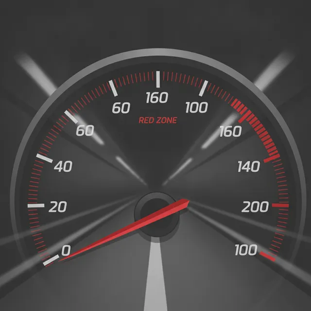 Compteur de vitesse d'une voiture avec l'aiguille poussée dans la zone rouge